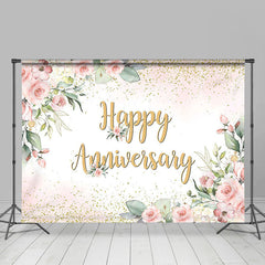 Lofaris Elegant Boho Floral Gold Happy Anniversary Backdrop