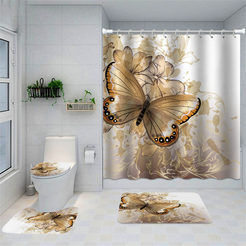 Lofaris Elegant Brown Butterfly Bathroom Shower Curtain