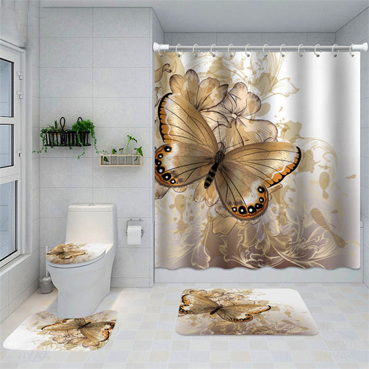 Lofaris Elegant Brown Butterfly Bathroom Shower Curtain