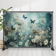 Lofaris Elegant Butterflies Floral Blue Birthday Backdrop