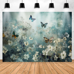 Lofaris Elegant Butterflies Floral Blue Birthday Backdrop