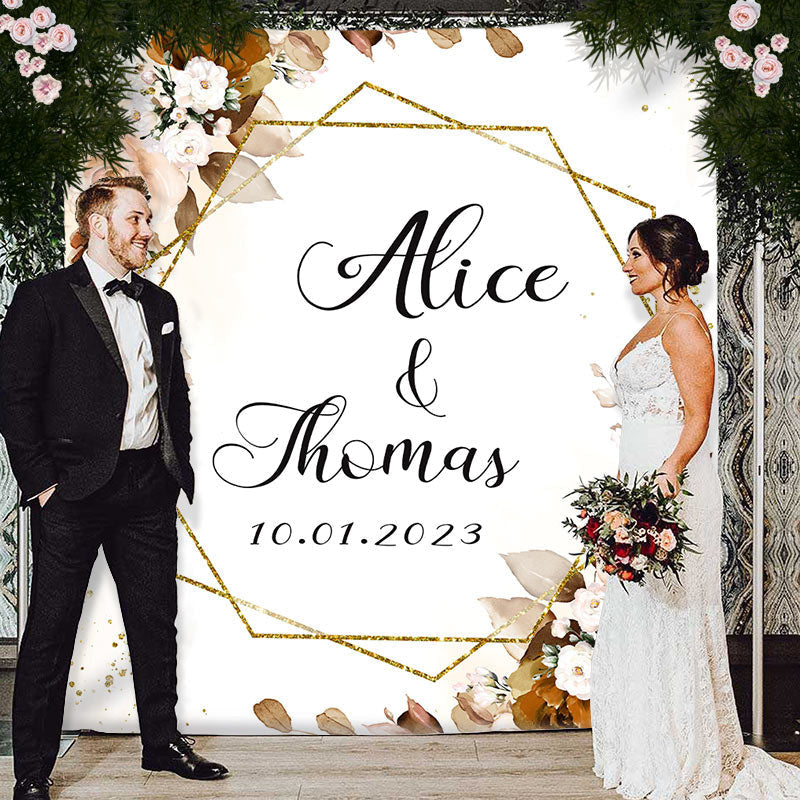 Lofaris Elegant Floral Leaves Mr And Mrs Autumn Wedding Backdrop