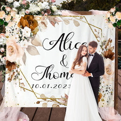 Lofaris Elegant Floral Leaves Mr And Mrs Autumn Wedding Backdrop