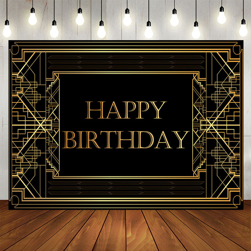 Lofaris Elegant Gold Geometric Lines Birthday Backdrop For Men