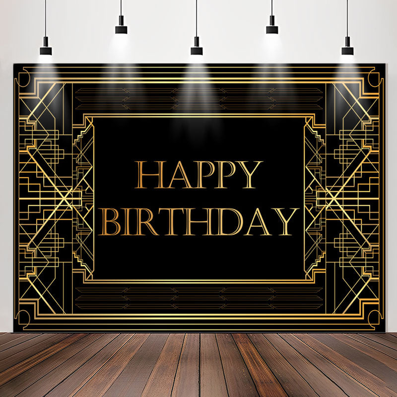 Lofaris Elegant Gold Geometric Lines Birthday Backdrop For Men