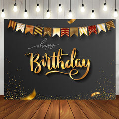 Lofaris Elegant Gold Ribbons Black Birthday Backdrop For Men
