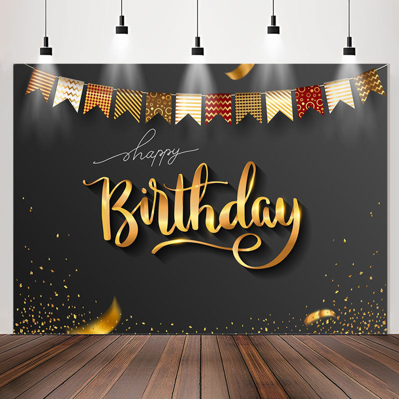 Lofaris Elegant Gold Ribbons Black Birthday Backdrop For Men