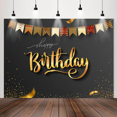 Lofaris Elegant Gold Ribbons Black Birthday Backdrop For Men