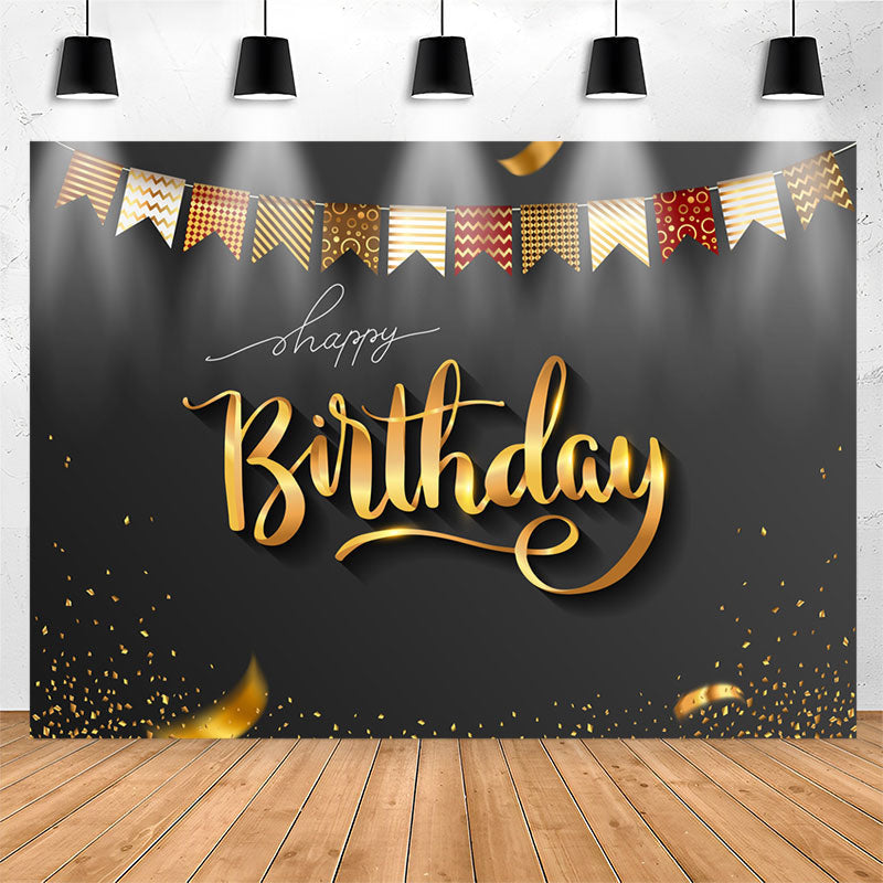 Lofaris Elegant Gold Ribbons Black Birthday Backdrop For Men