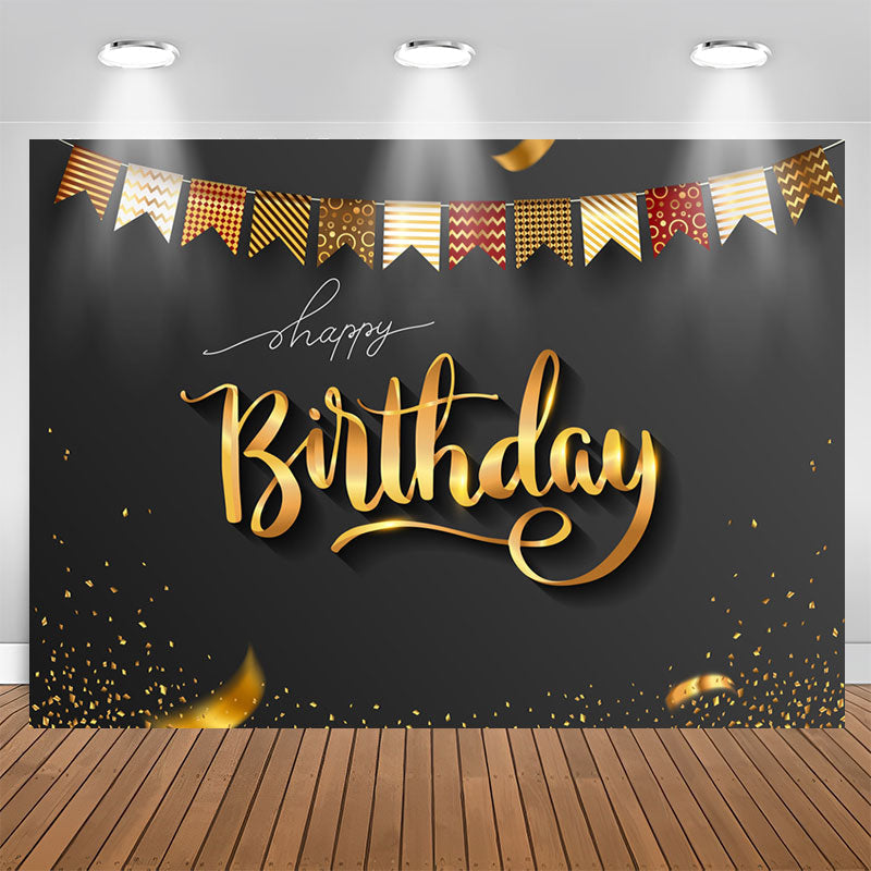 Lofaris Elegant Gold Ribbons Black Birthday Backdrop For Men