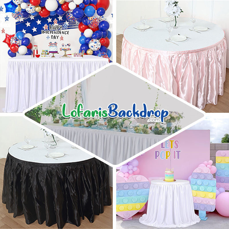 Lofaris Elegant Pleated Satin Table Skirt For Event Decors