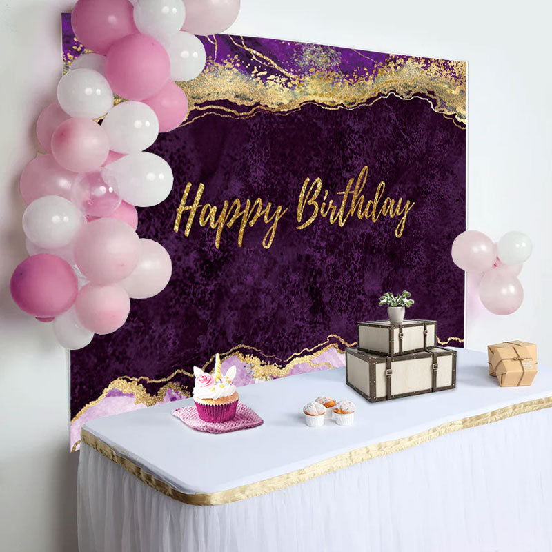 Lofaris Elegant Purple Gold Glitter Abstract Birthday Backdrop