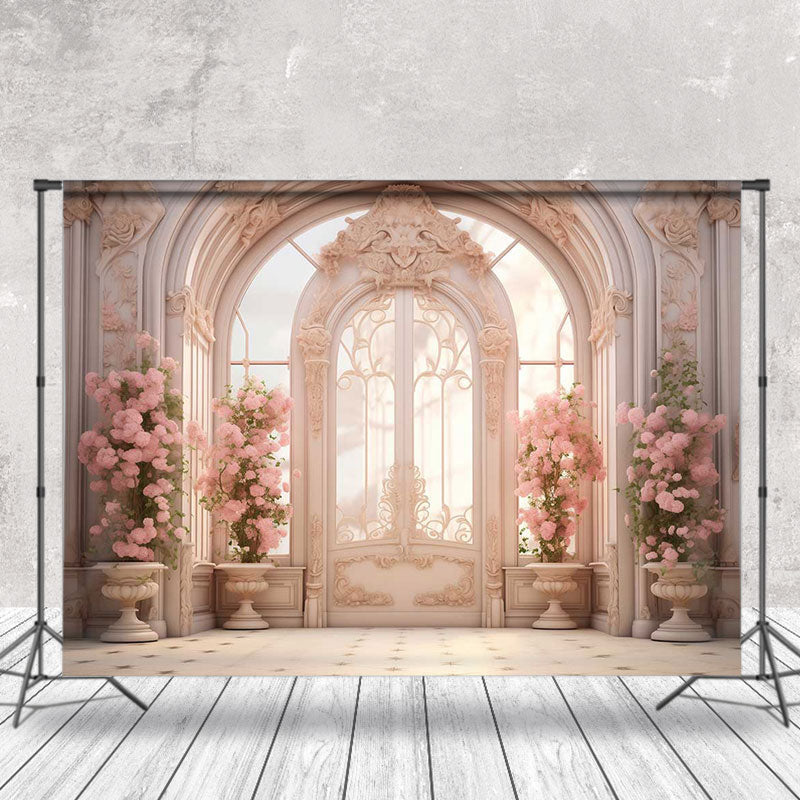 Lofaris Elegant Relief Door Pink Flower Sunshine Backdrop