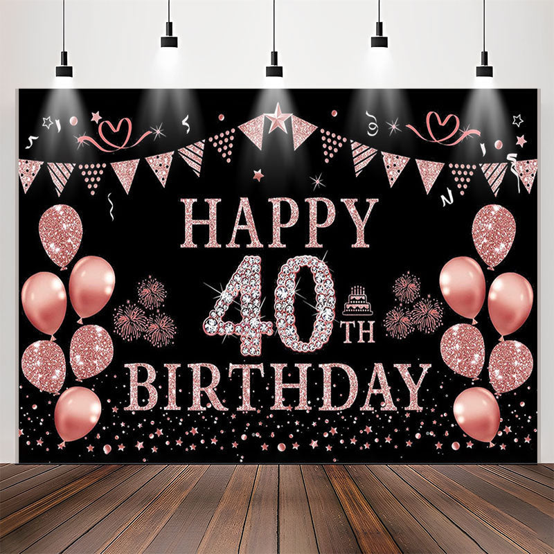 Lofaris Elegant Rose Gold Sparkling 40th Birthday Backdrop