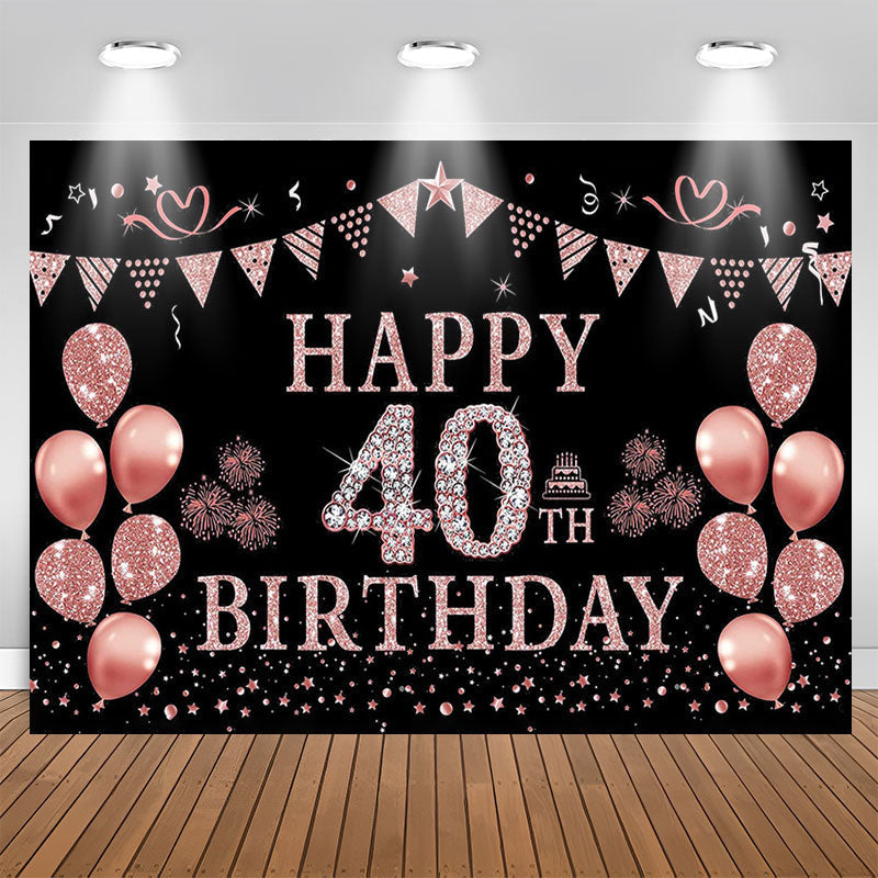 Lofaris Elegant Rose Gold Sparkling 40th Birthday Backdrop