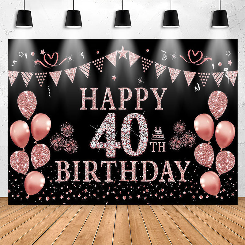 Lofaris Elegant Rose Gold Sparkling 40th Birthday Backdrop