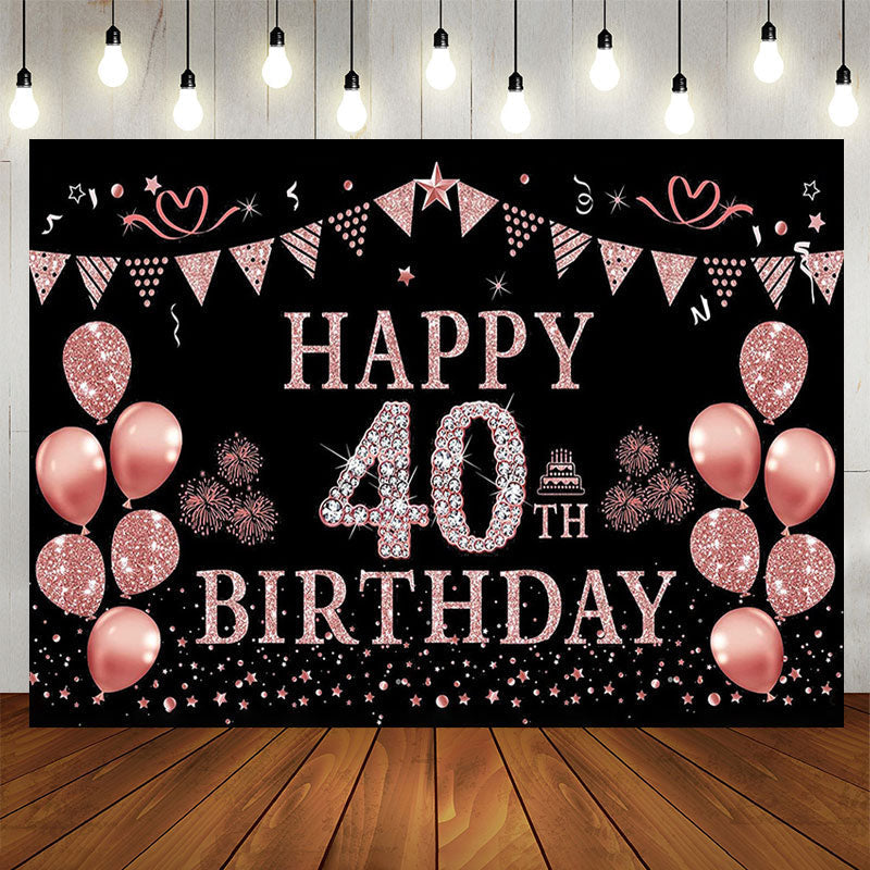 Lofaris Elegant Rose Gold Sparkling 40th Birthday Backdrop