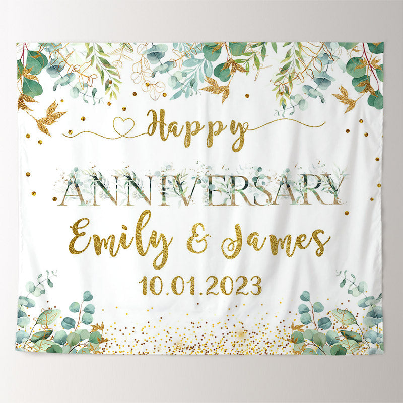 Lofaris Elegant Simple Leaves Happy Anniversary Backdrop