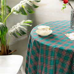 Lofaris Elegant Turquoise Checkered Gingham Round Tablecloth