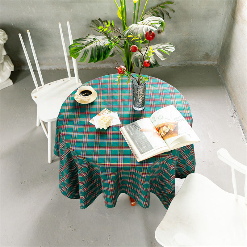 Lofaris Elegant Turquoise Checkered Gingham Round Tablecloth