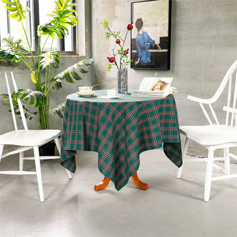 Lofaris Elegant Turquoise Checkered Gingham Round Tablecloth