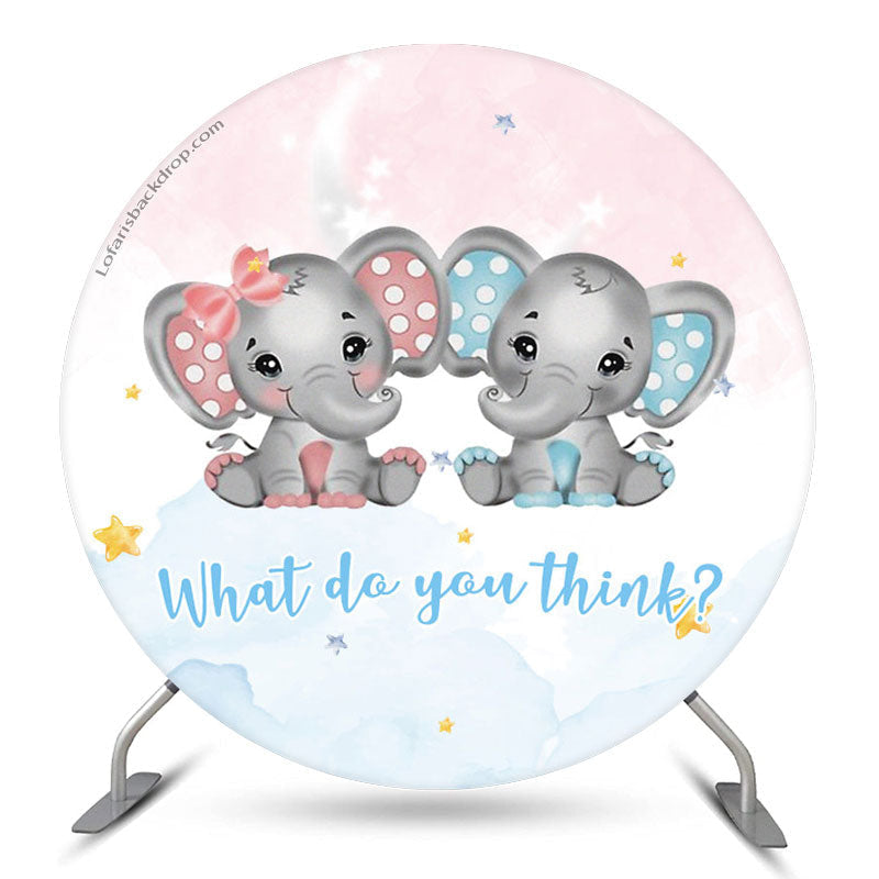 Lofaris Elephant Blue Pink Round Gender Reveal Backdrop