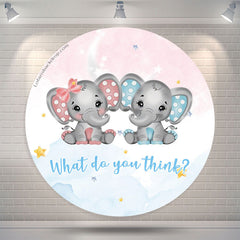 Lofaris Elephant Blue Pink Round Gender Reveal Backdrop