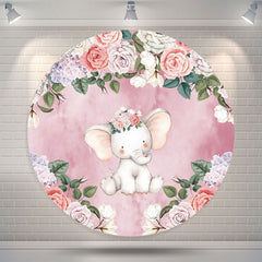 Lofaris Elephant Floral Girls Baby Shower Round Backdrop