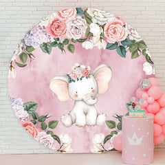 Lofaris Elephant Floral Girls Baby Shower Round Backdrop