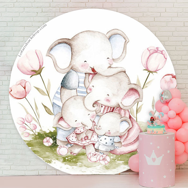 Lofaris Elephant Floral Kids Birthday Party Round Backdrop