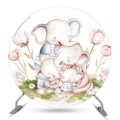 Lofaris Elephant Floral Kids Birthday Party Round Backdrop