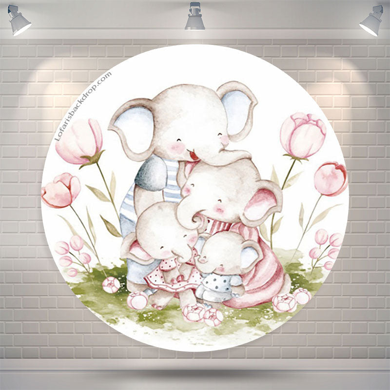 Lofaris Elephant Floral Kids Birthday Party Round Backdrop