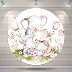 Lofaris Elephant Floral Kids Birthday Party Round Backdrop