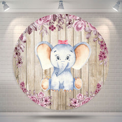 Lofaris Elephant Girl Wooden Baby Shower Round Backdrop