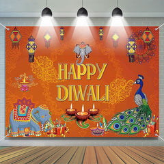 Lofaris Elephant Peacock Lights Orange Color Diwali Backdrop