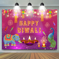 Lofaris Elephant Peacock Spark Lights Happy Diwali Backdrop