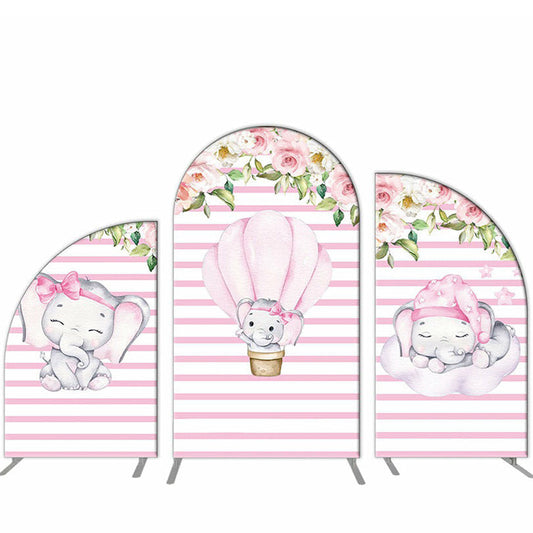 Lofaris Elephant Pink Stripe Floral Arch Backdrop Kit For Party
