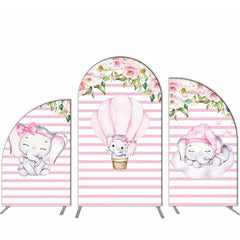 Lofaris Elephant Pink Stripe Floral Arch Backdrop Kit For Party