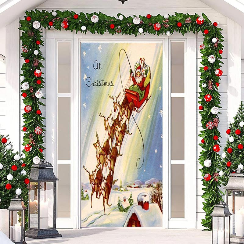 Lofaris Elks Sled Santa Claus Snowfield Christmas Door Cover