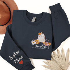 Lofaris Embroidered Boo Flower Custom Grandma Sweatshirt