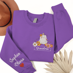 Lofaris Embroidered Boo Flower Custom Grandma Sweatshirt