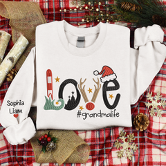 Lofaris Embroidered Christmas Love Custom Gradma Sweatshirt