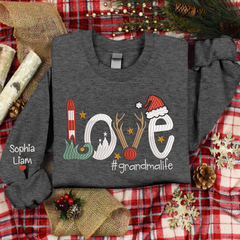Lofaris Embroidered Christmas Love Custom Gradma Sweatshirt