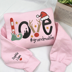 Lofaris Embroidered Christmas Love Custom Gradma Sweatshirt