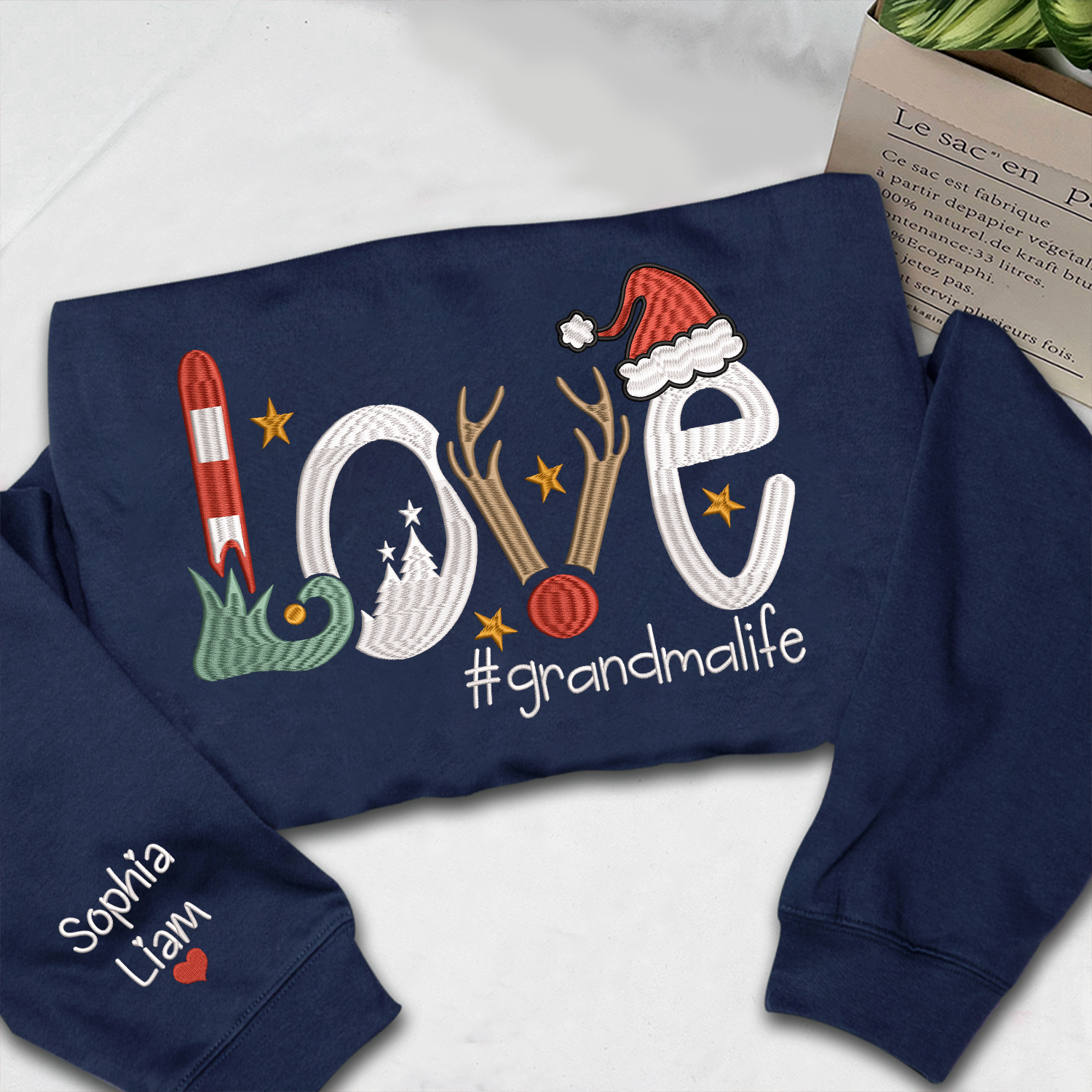 Lofaris Embroidered Christmas Love Custom Gradma Sweatshirt