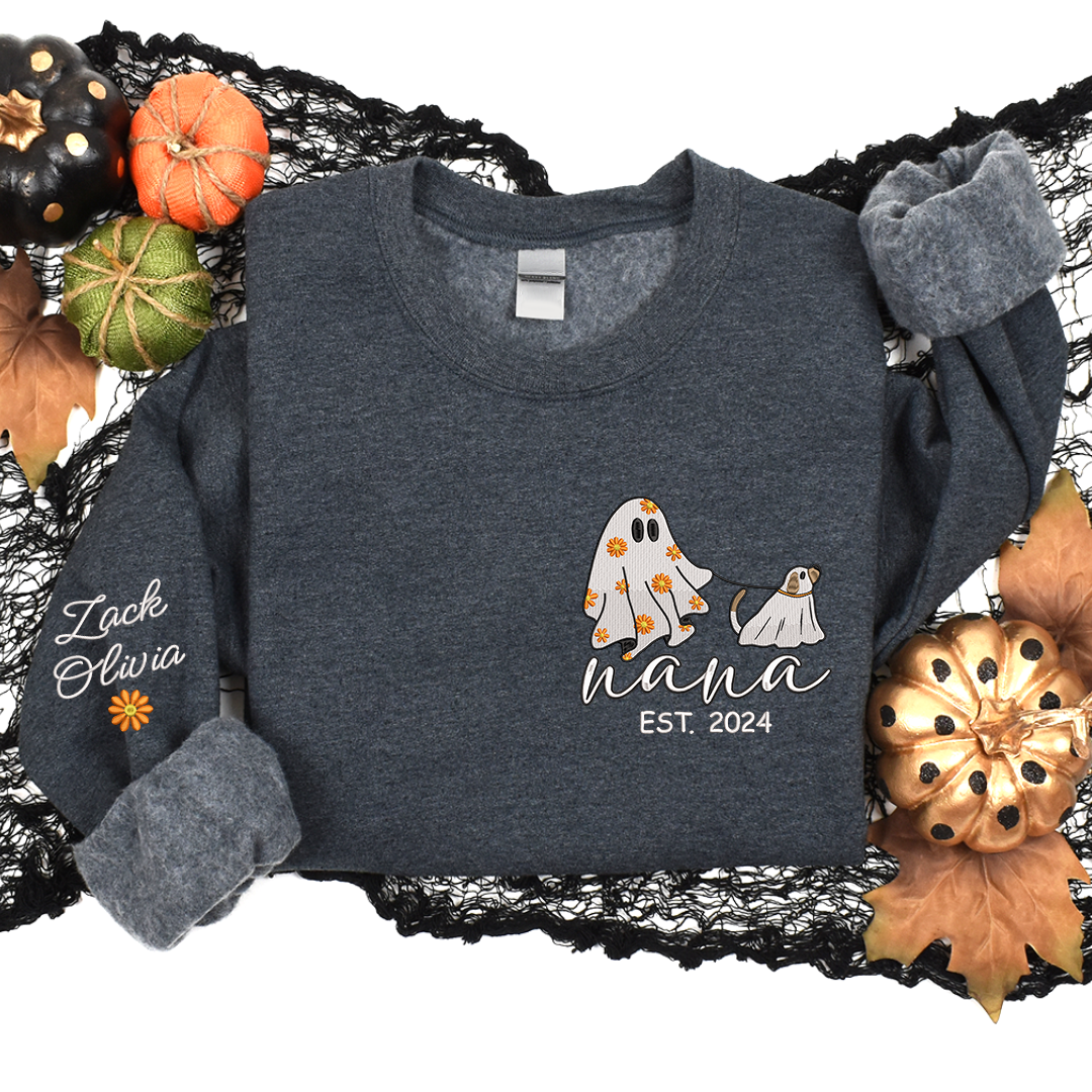 Lofaris Embroidered Comfort Ghost Dog Halloween Sweatshirt