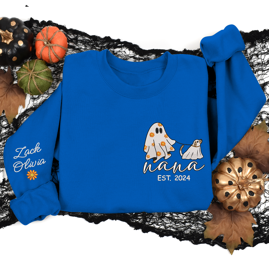 Lofaris Embroidered Comfort Ghost Dog Halloween Sweatshirt
