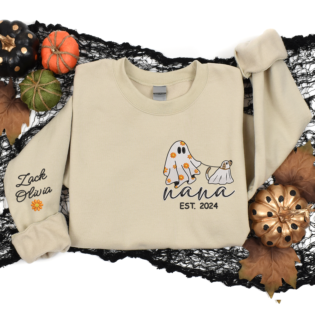 Lofaris Embroidered Comfort Ghost Dog Halloween Sweatshirt