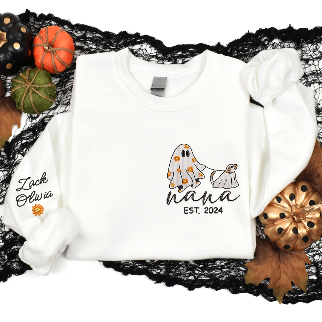 Lofaris Embroidered Comfort Ghost Dog Halloween Sweatshirt