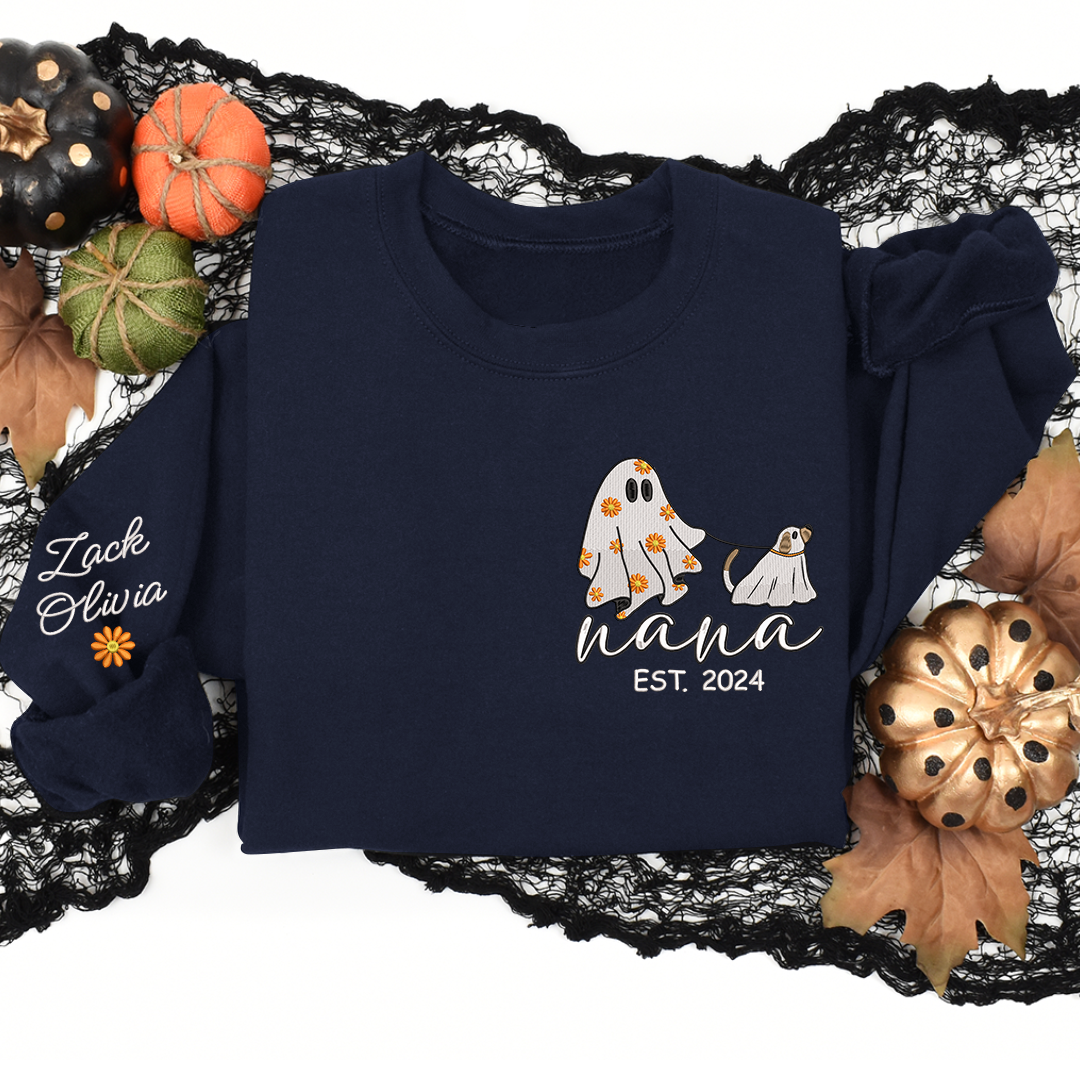 Lofaris Embroidered Comfort Ghost Dog Halloween Sweatshirt